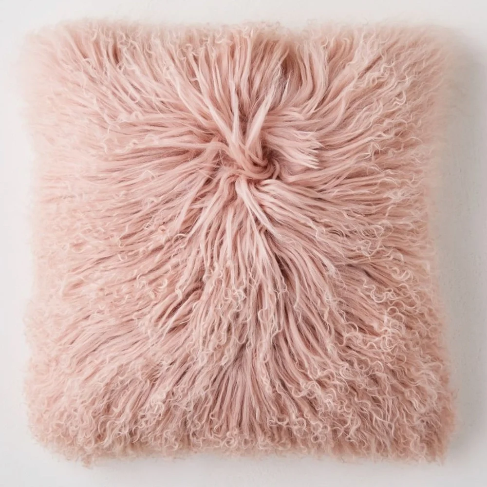 Set of 2 West Elm Mongolian Lamb Pillows Rosette Color 16x16 inches